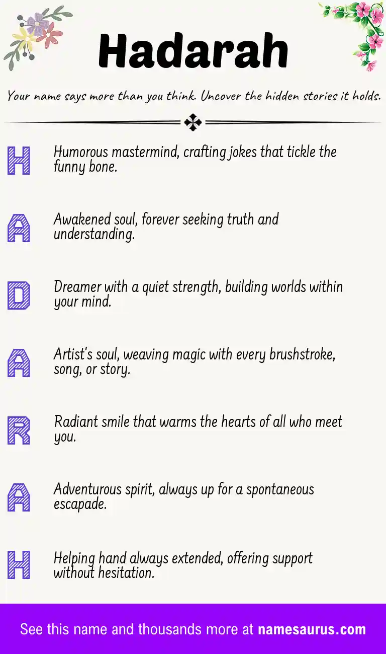 Acrostic poem about Hadarah.