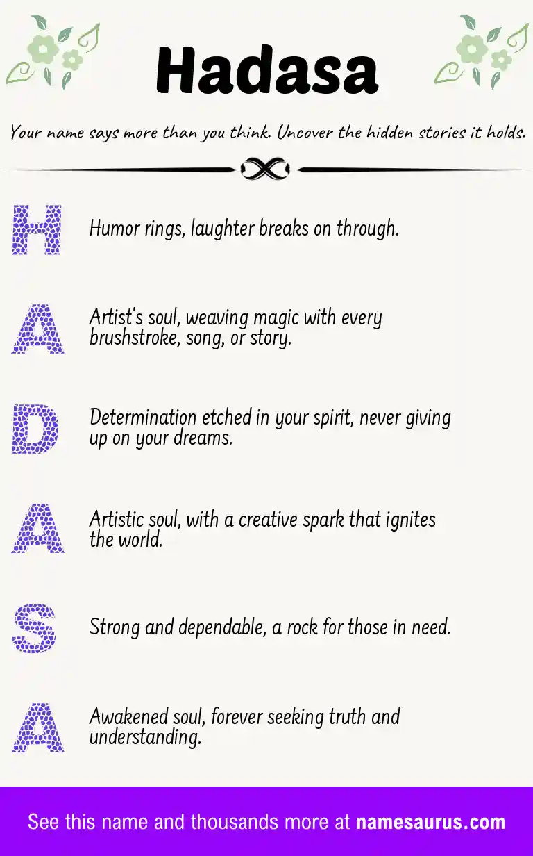 Acrostic poem about Hadasa.