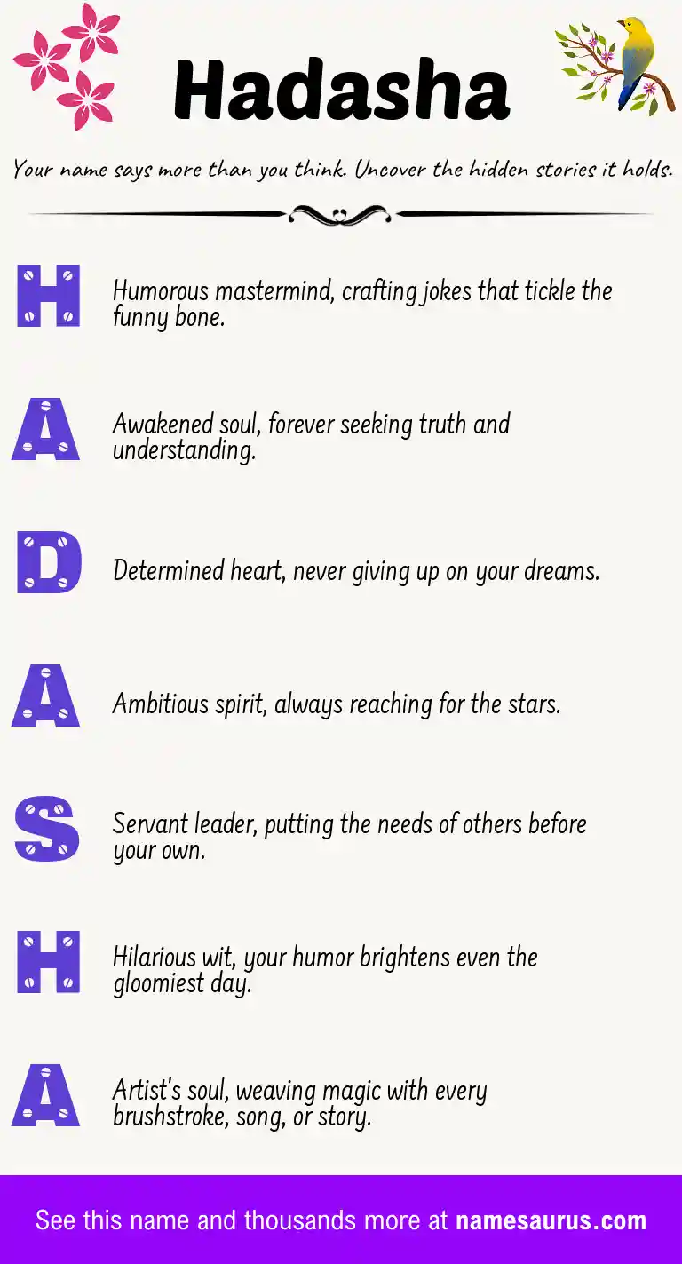 Acrostic poem about Hadasha.