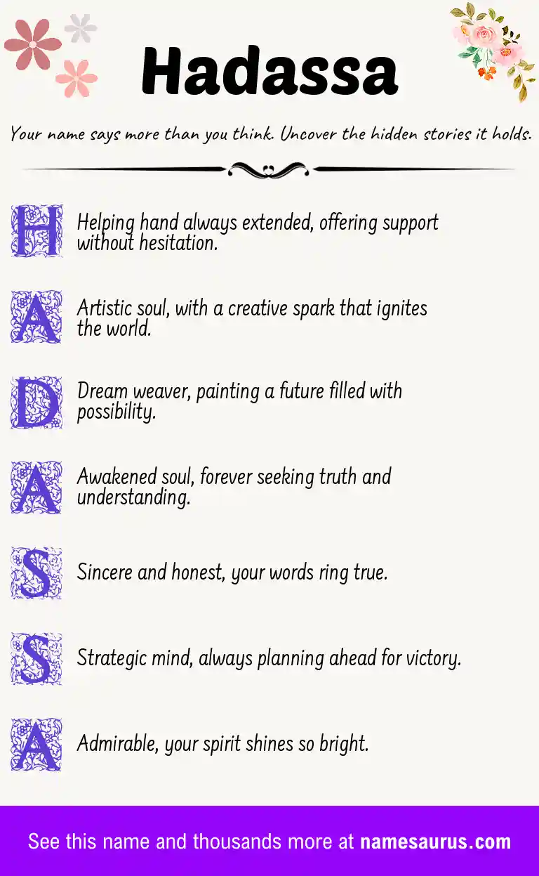 Acrostic poem about Hadassa.