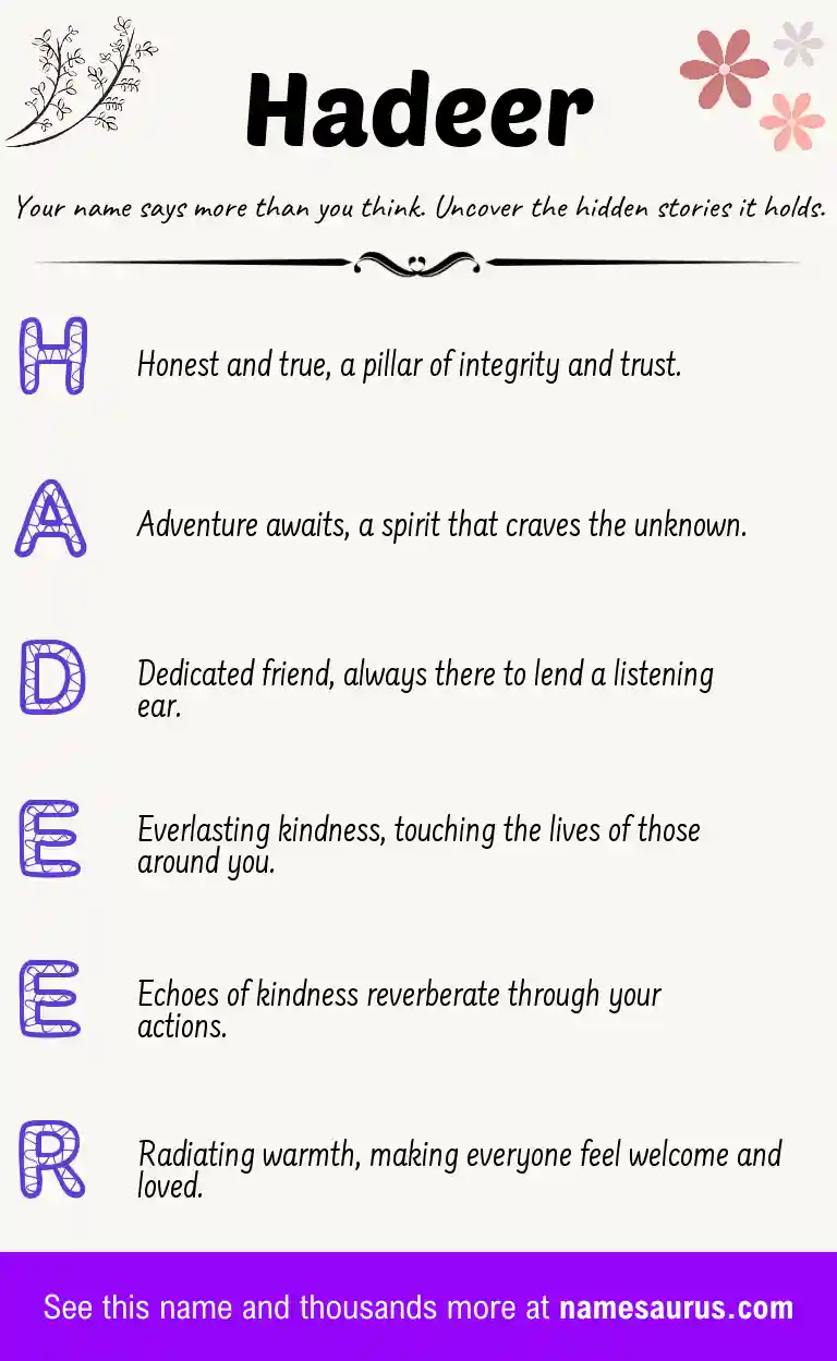 Acrostic poem about Hadeer.