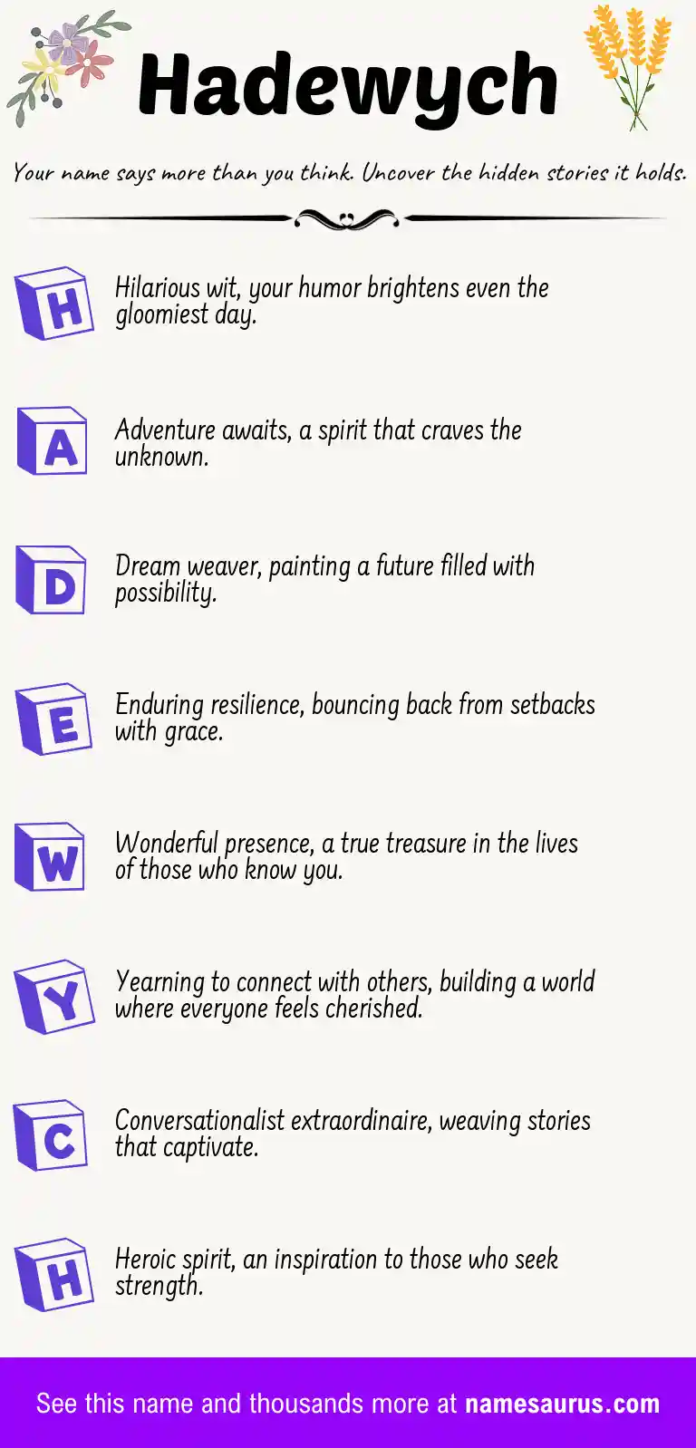 Acrostic poem about Hadewych.