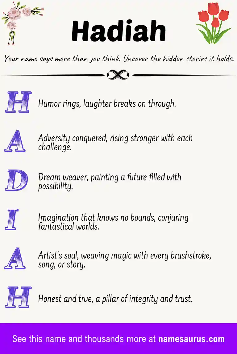 Acrostic poem about Hadiah.