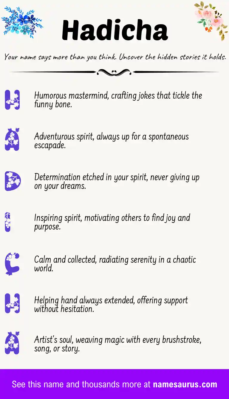 Acrostic poem about Hadicha.