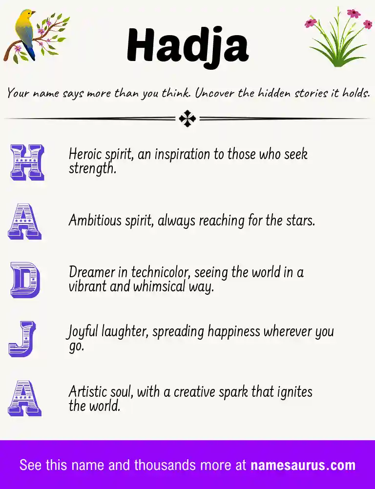 Acrostic poem about Hadja.