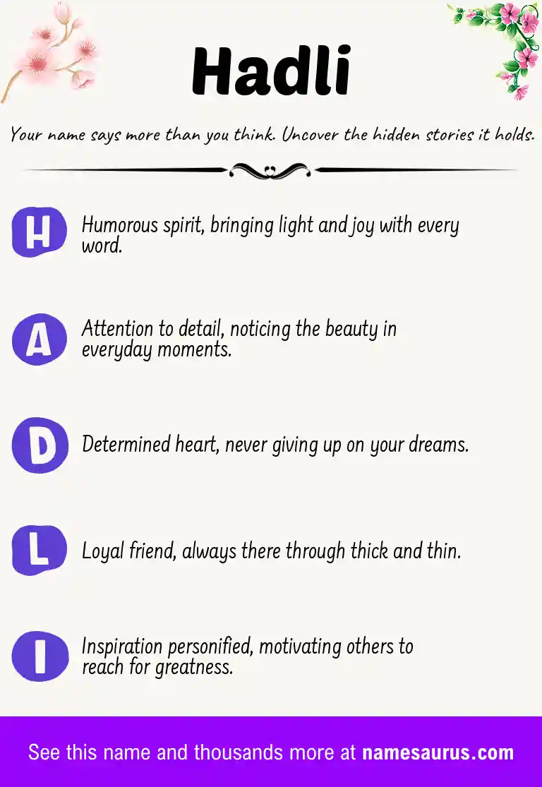 Acrostic poem about Hadli.