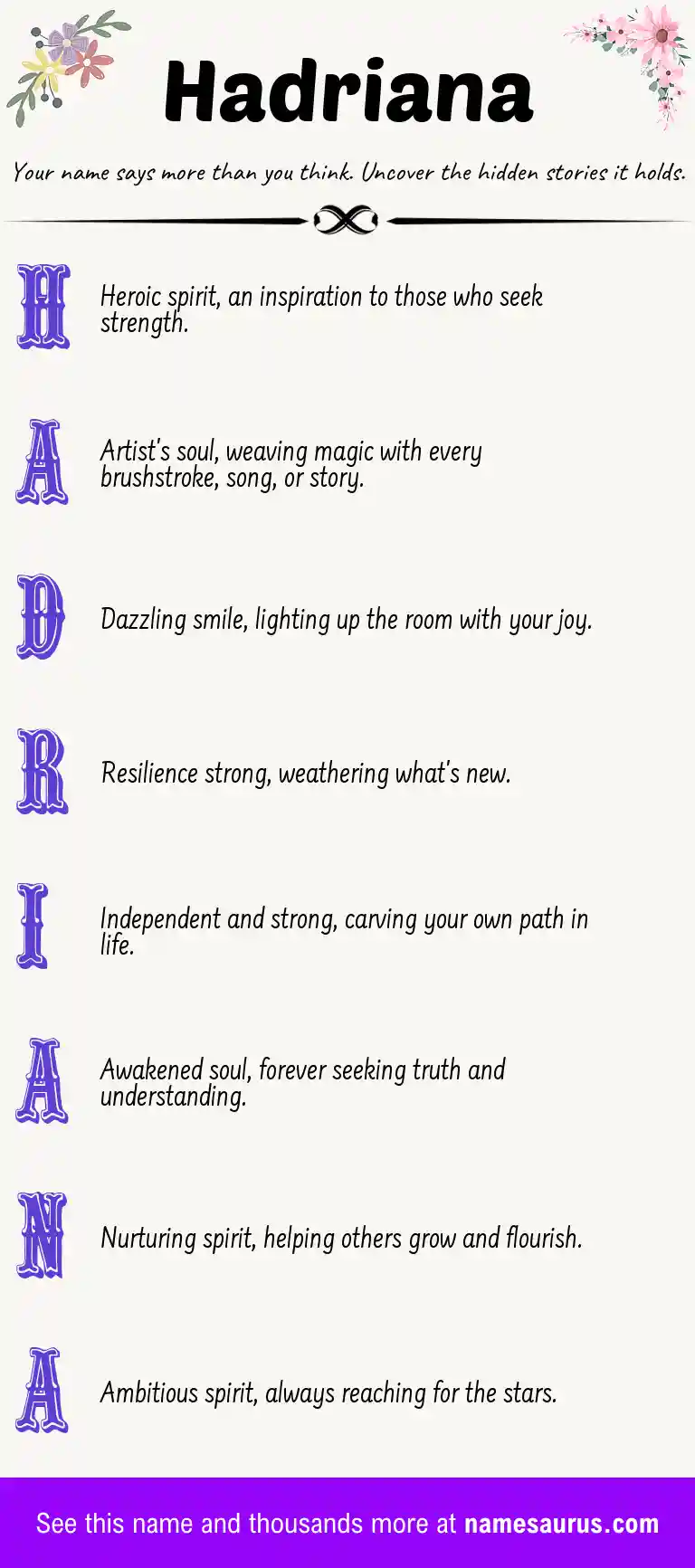 Acrostic poem about Hadriana.