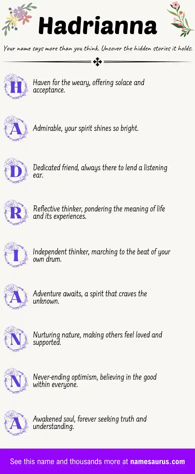Acrostic poem about Hadrianna.