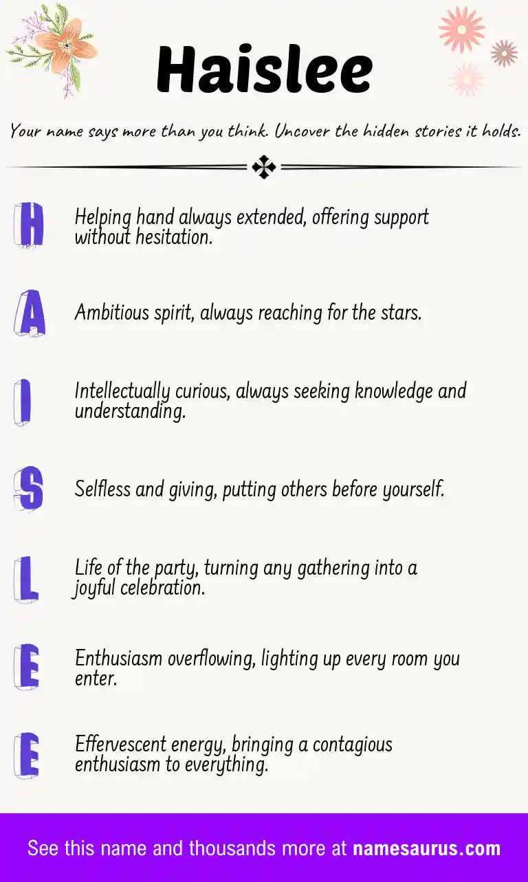 Acrostic poem about Haislee.