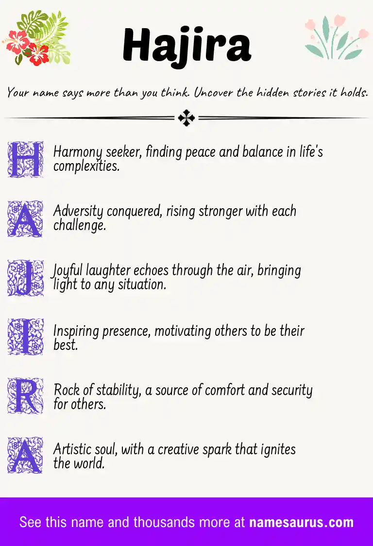 Acrostic poem about Hajira.