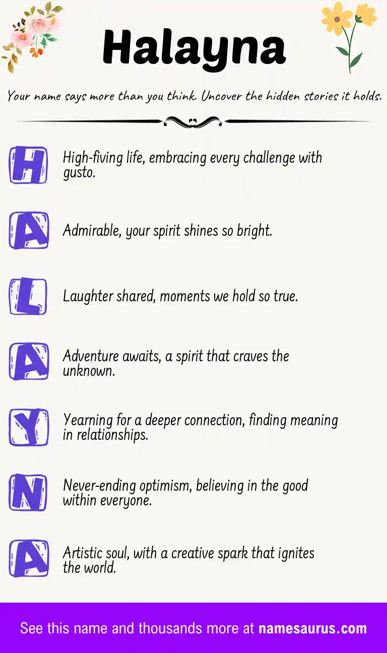 Acrostic poem about Halayna.