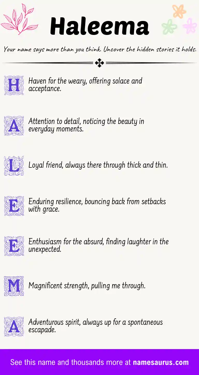 Acrostic poem about Haleema.