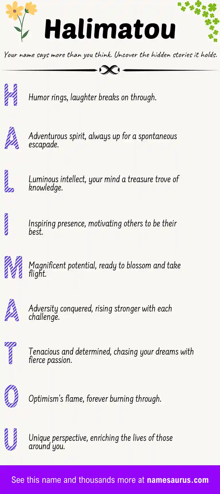 Acrostic poem about Halimatou.