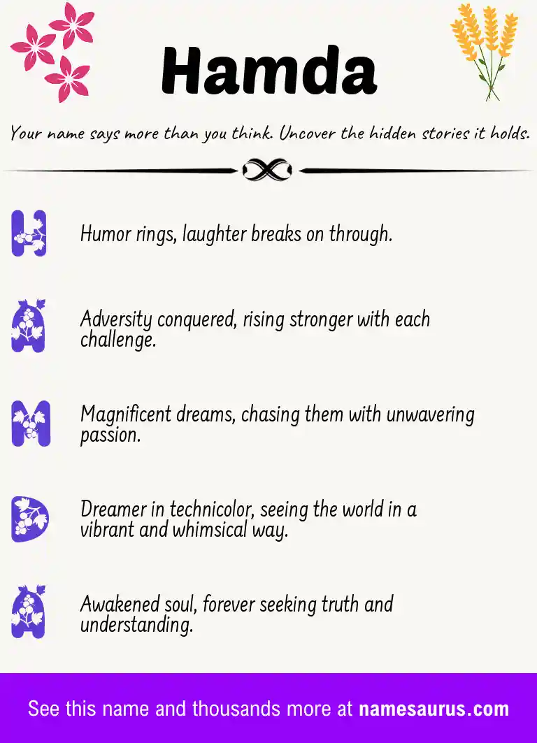 Acrostic poem about Hamda.