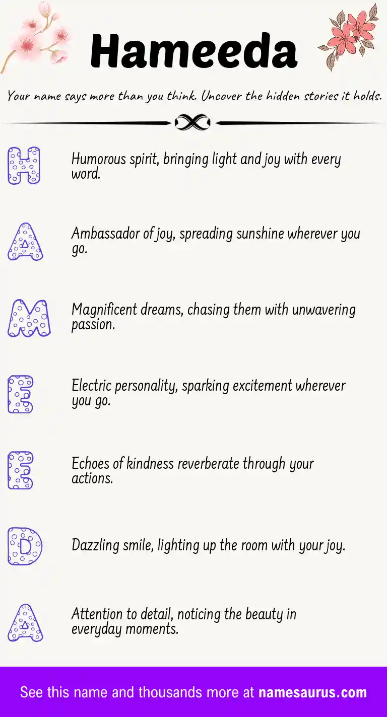 Acrostic poem about Hameeda.
