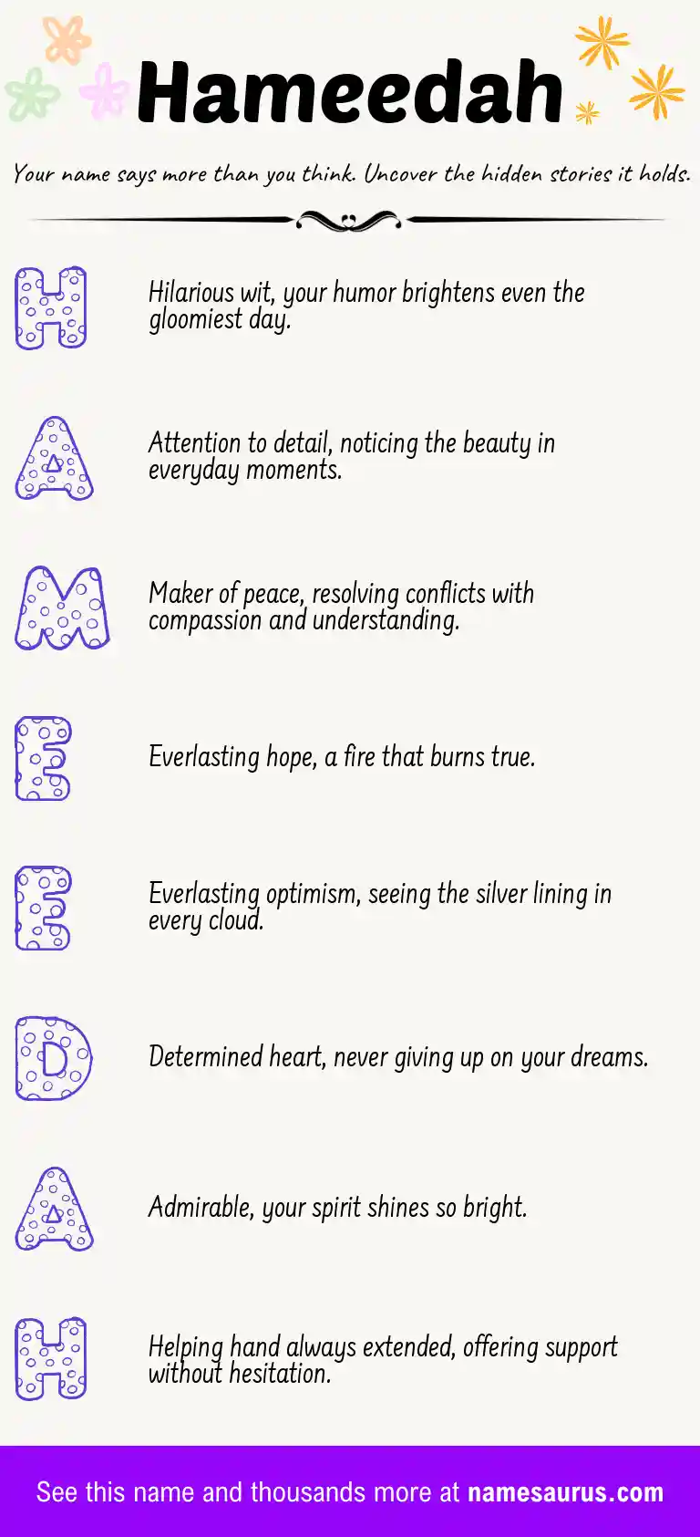Acrostic poem about Hameedah.