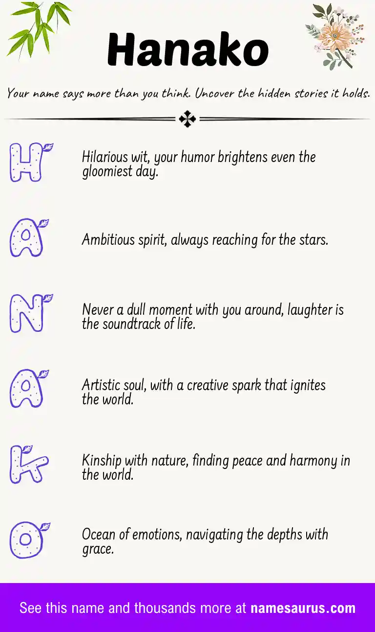 Acrostic poem about Hanako.