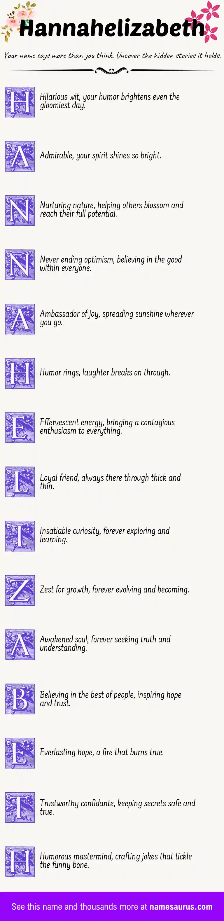 Acrostic poem about Hannahelizabeth.