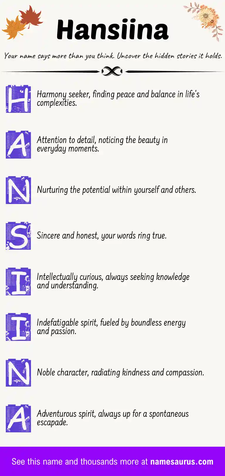 Acrostic poem about Hansiina.