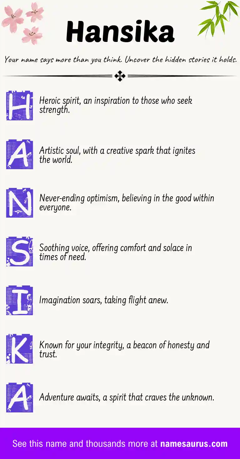 Acrostic poem about Hansika.