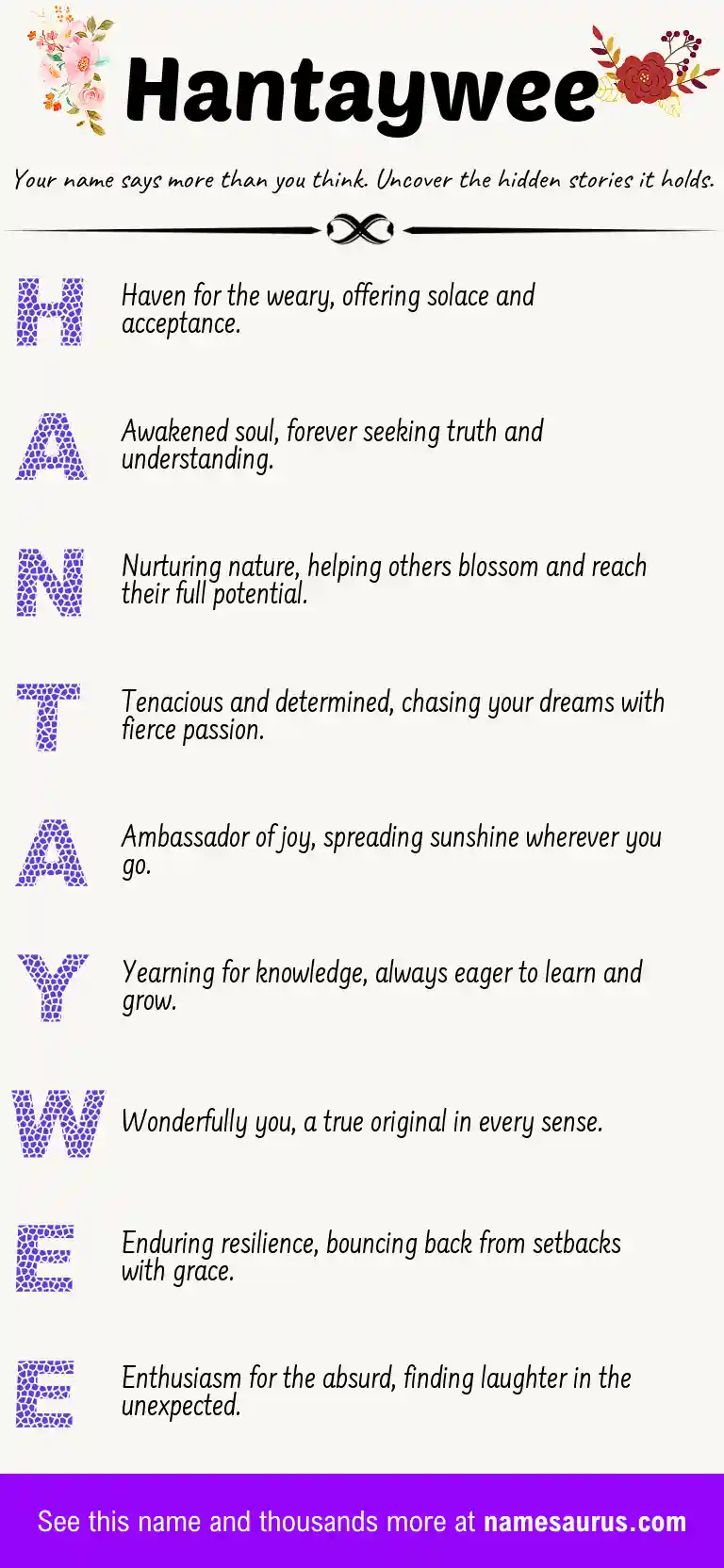 Acrostic poem about Hantaywee.