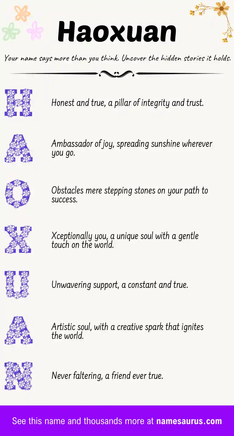 Acrostic poem about Haoxuan.