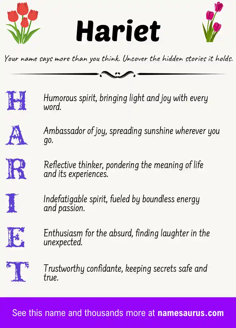 Acrostic poem about Hariet.