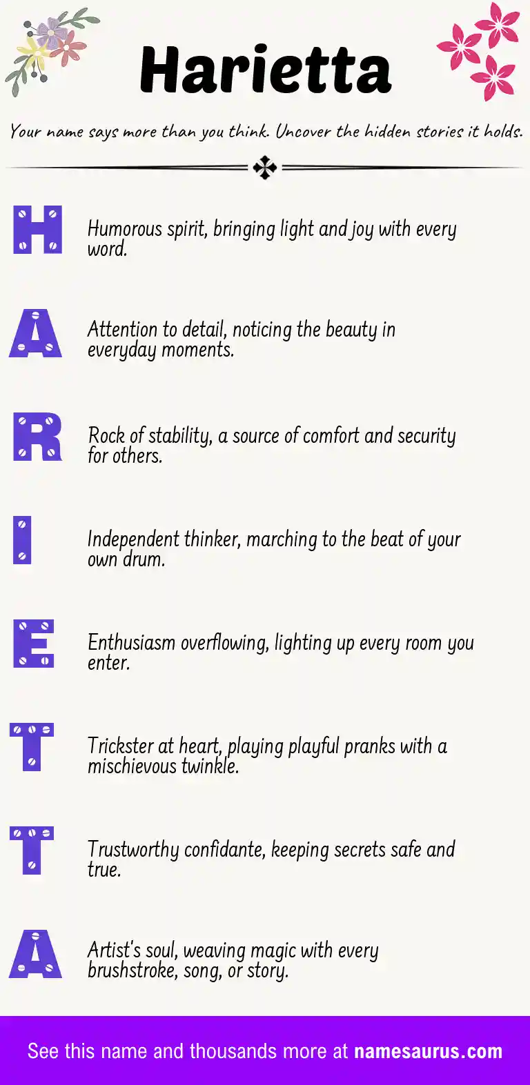 Acrostic poem about Harietta.