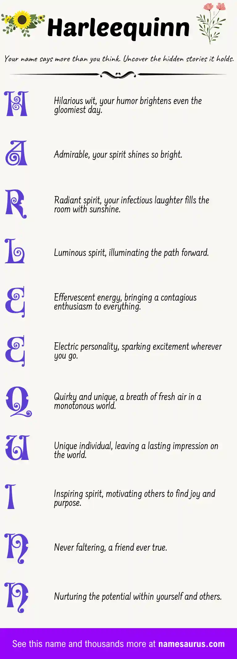Acrostic poem about Harleequinn.