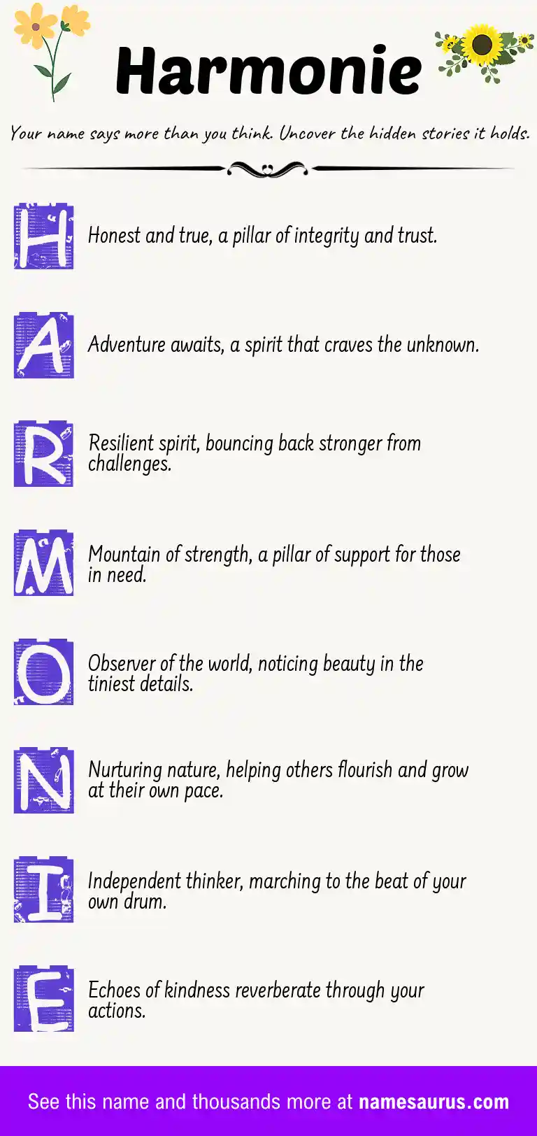 Acrostic poem about Harmonie.