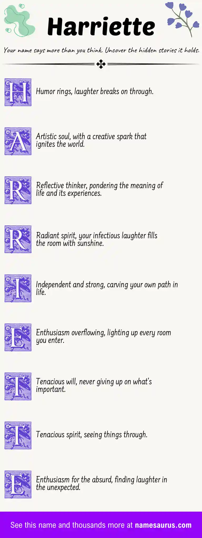 Acrostic poem about Harriette.