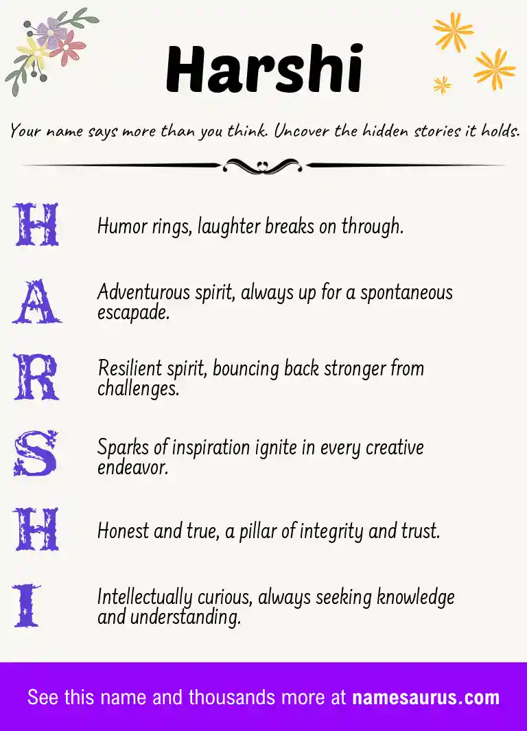 Acrostic poem about Harshi.
