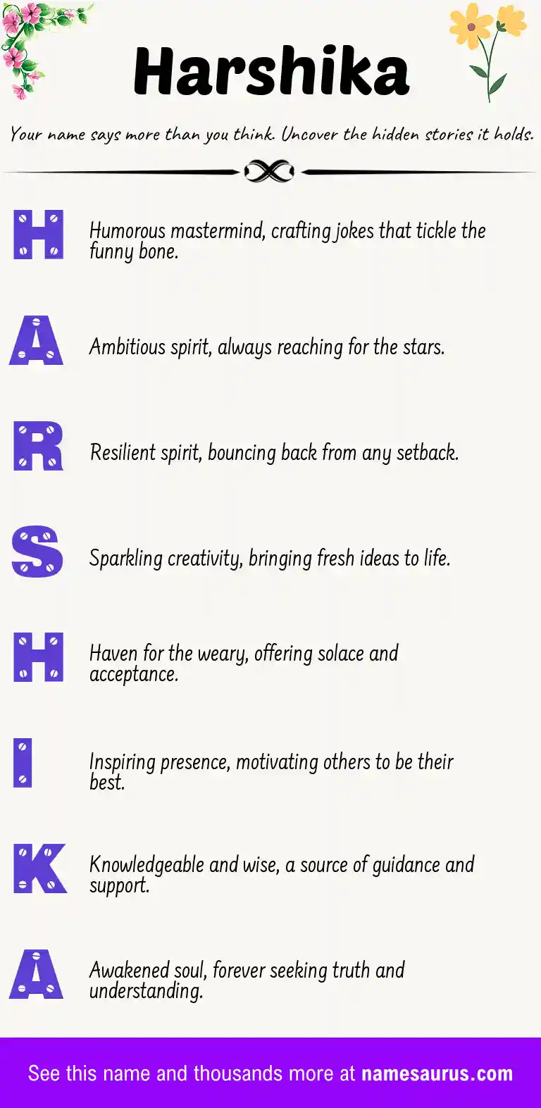 Acrostic poem about Harshika.