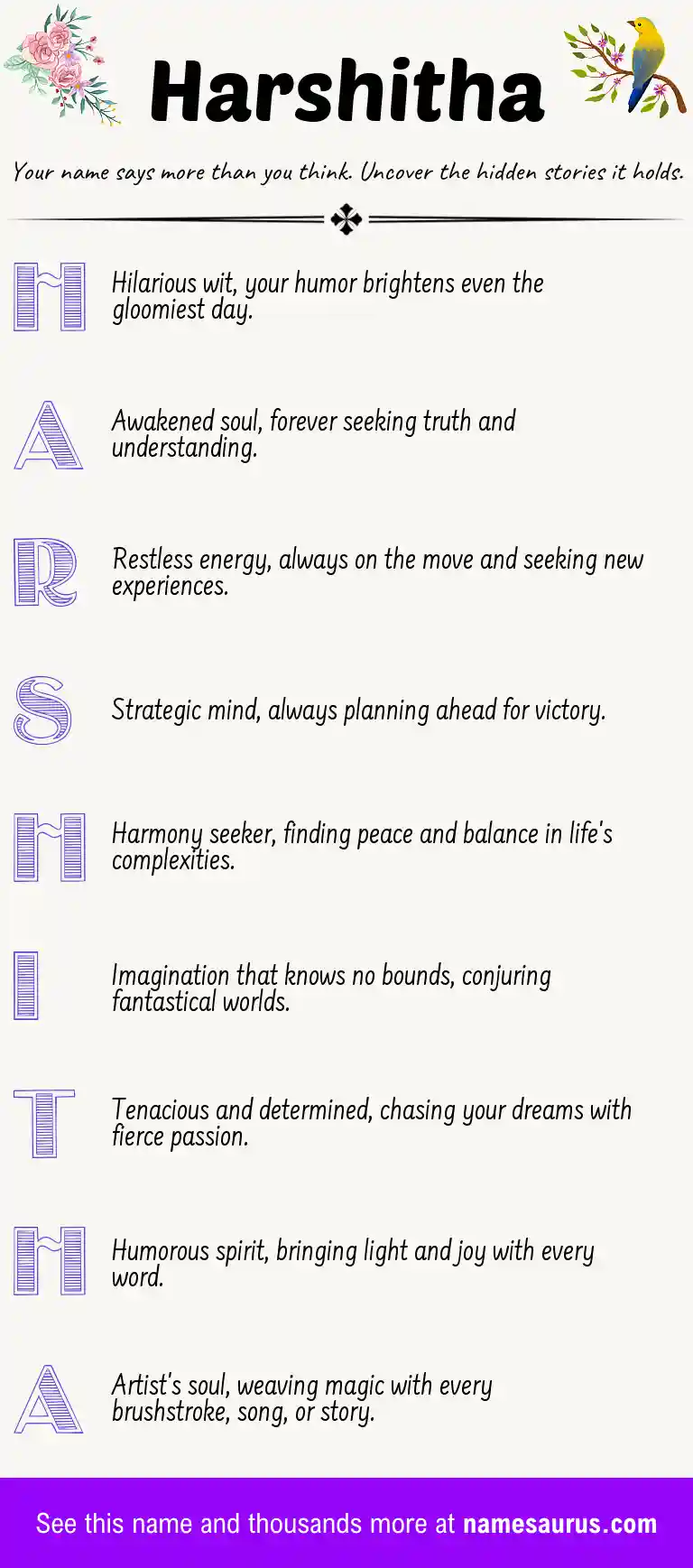 Acrostic poem about Harshitha.