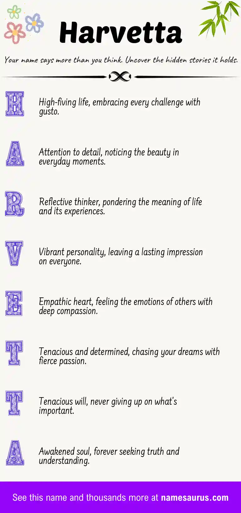 Acrostic poem about Harvetta.