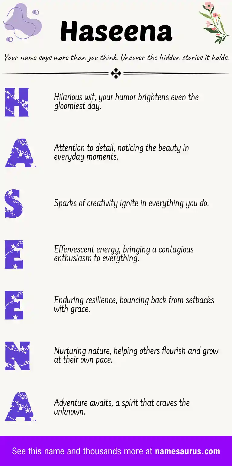 Acrostic poem about Haseena.