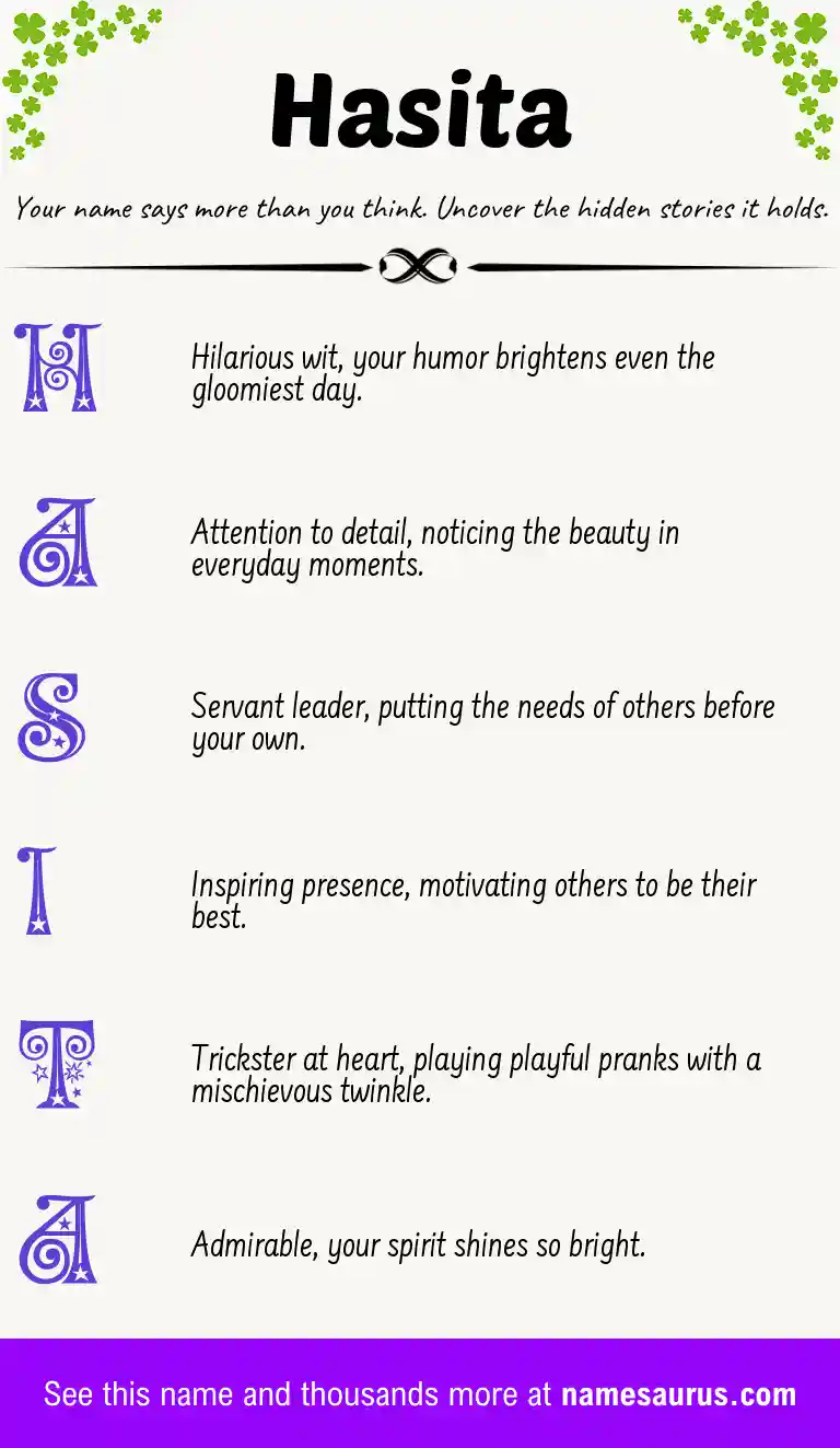 Acrostic poem about Hasita.
