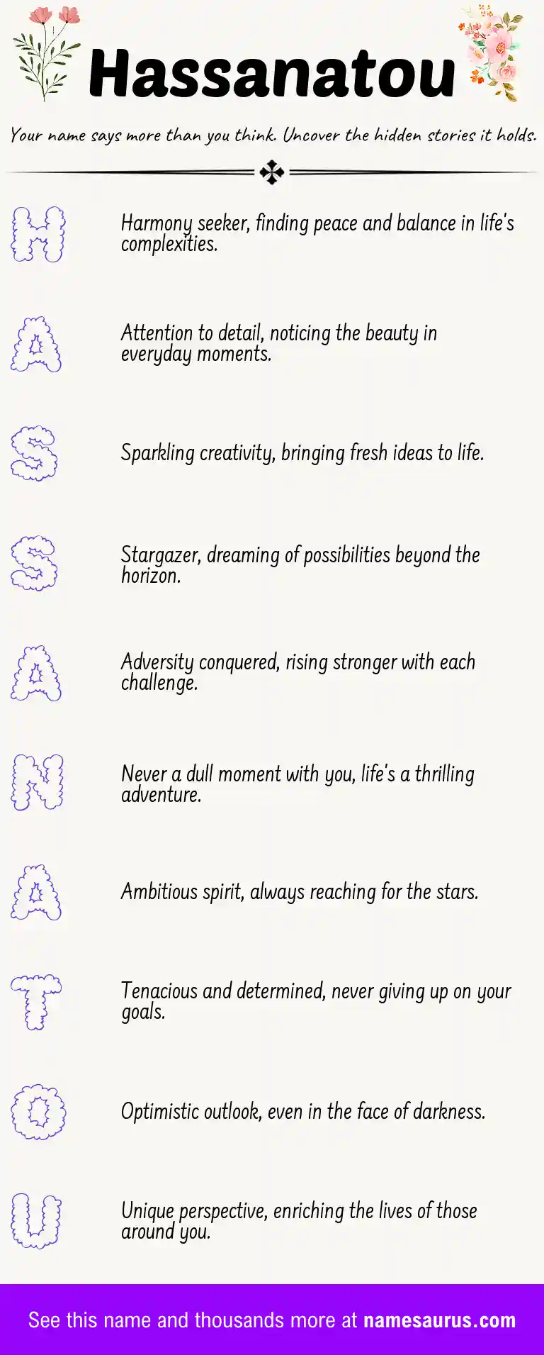 Acrostic poem about Hassanatou.