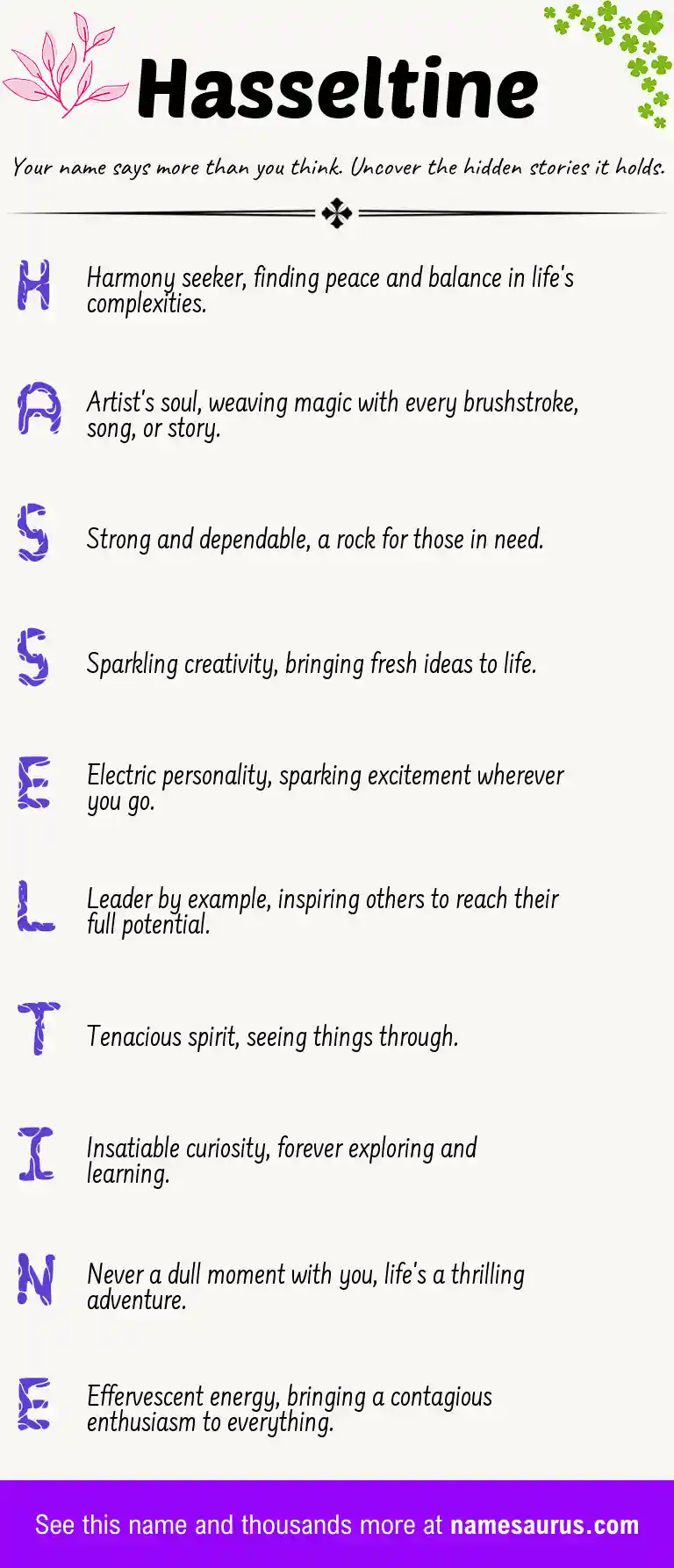 Acrostic poem about Hasseltine.