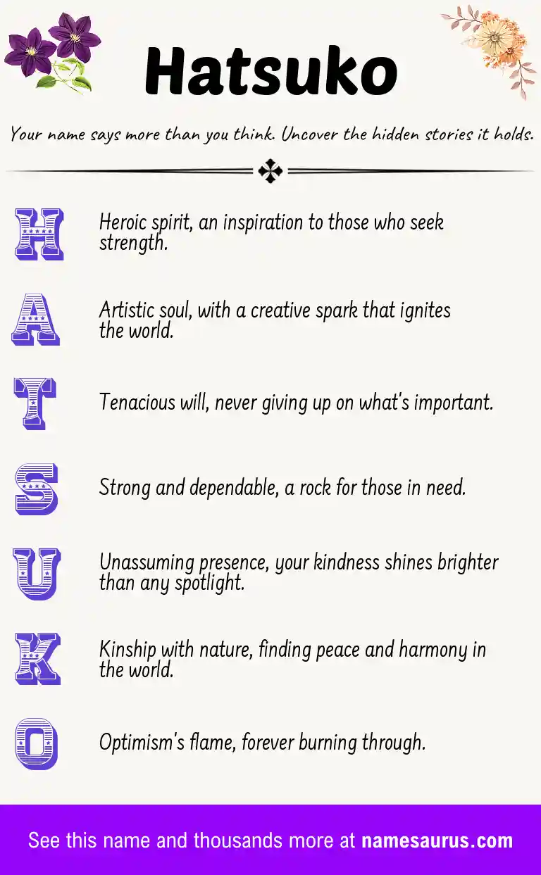 Acrostic poem about Hatsuko.