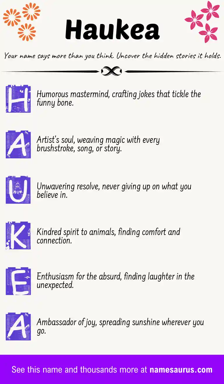 Acrostic poem about Haukea.