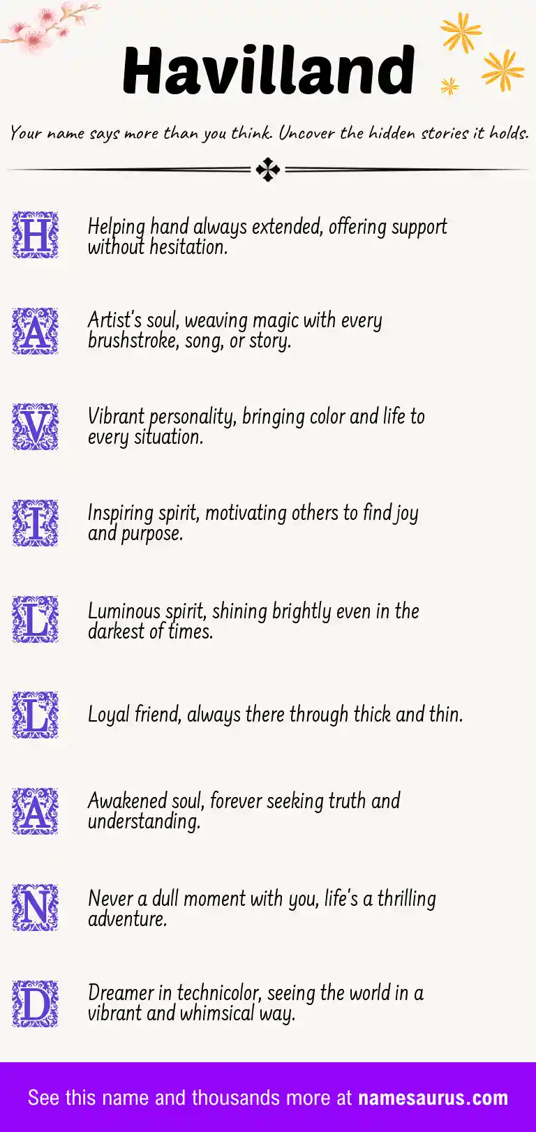 Acrostic poem about Havilland.