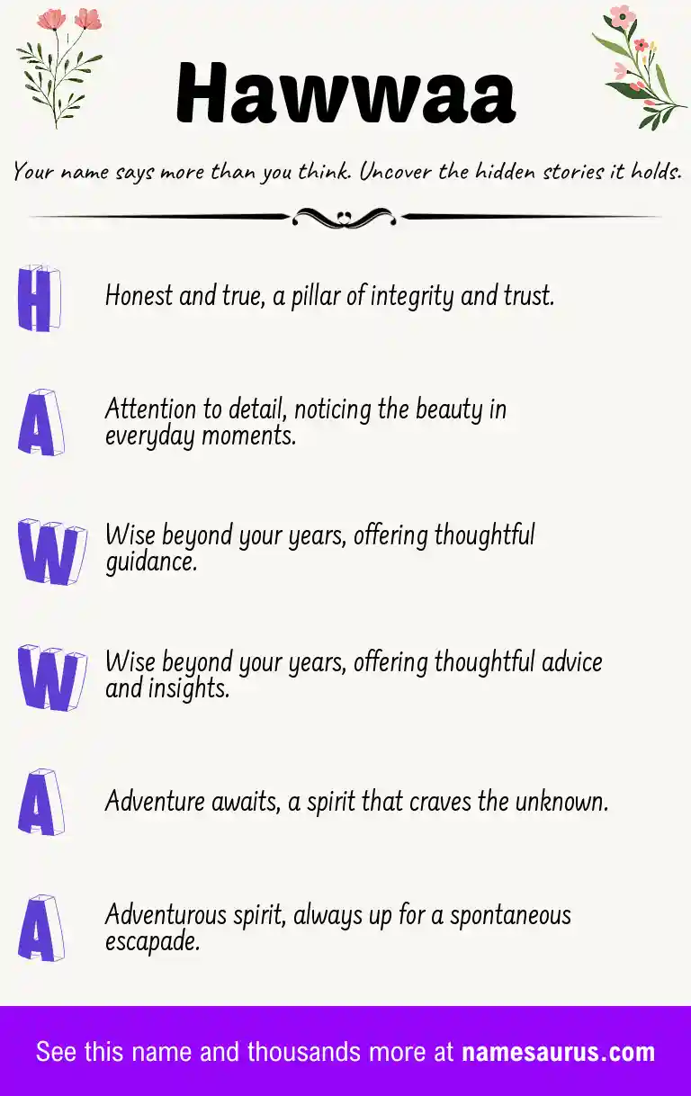 Acrostic poem about Hawwaa.