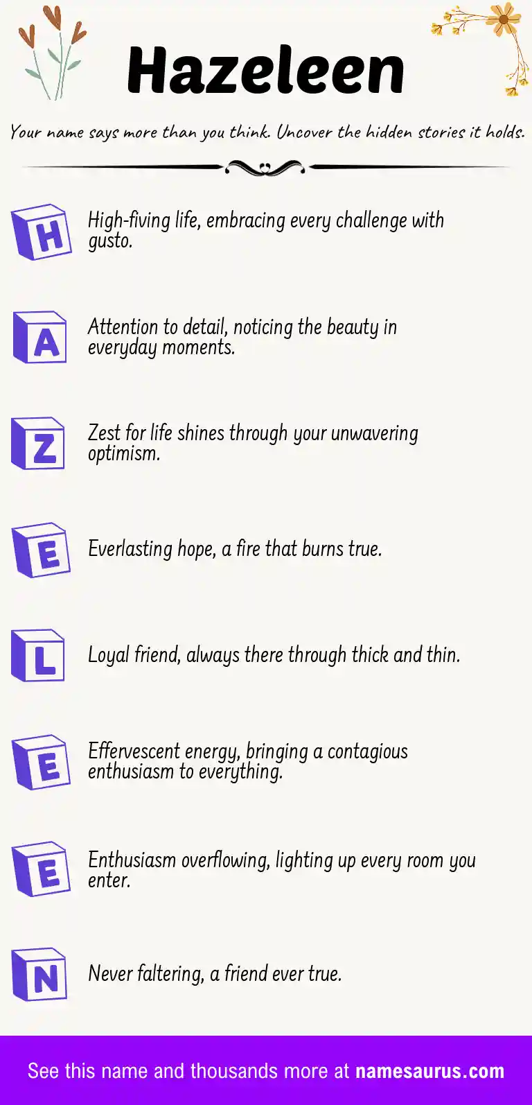 Acrostic poem about Hazeleen.