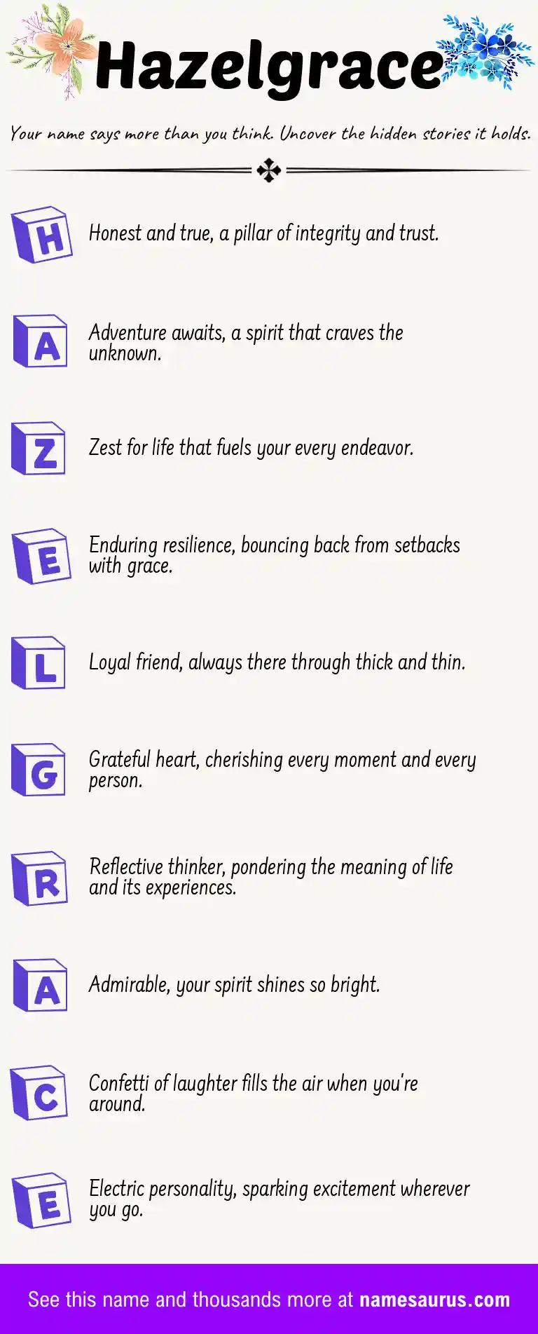 Acrostic poem about Hazelgrace.