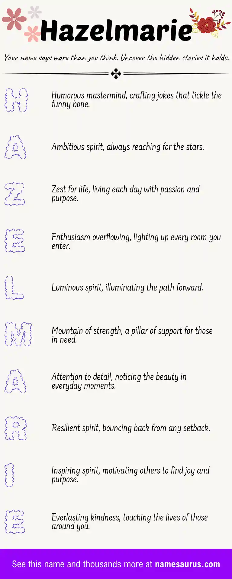 Acrostic poem about Hazelmarie.