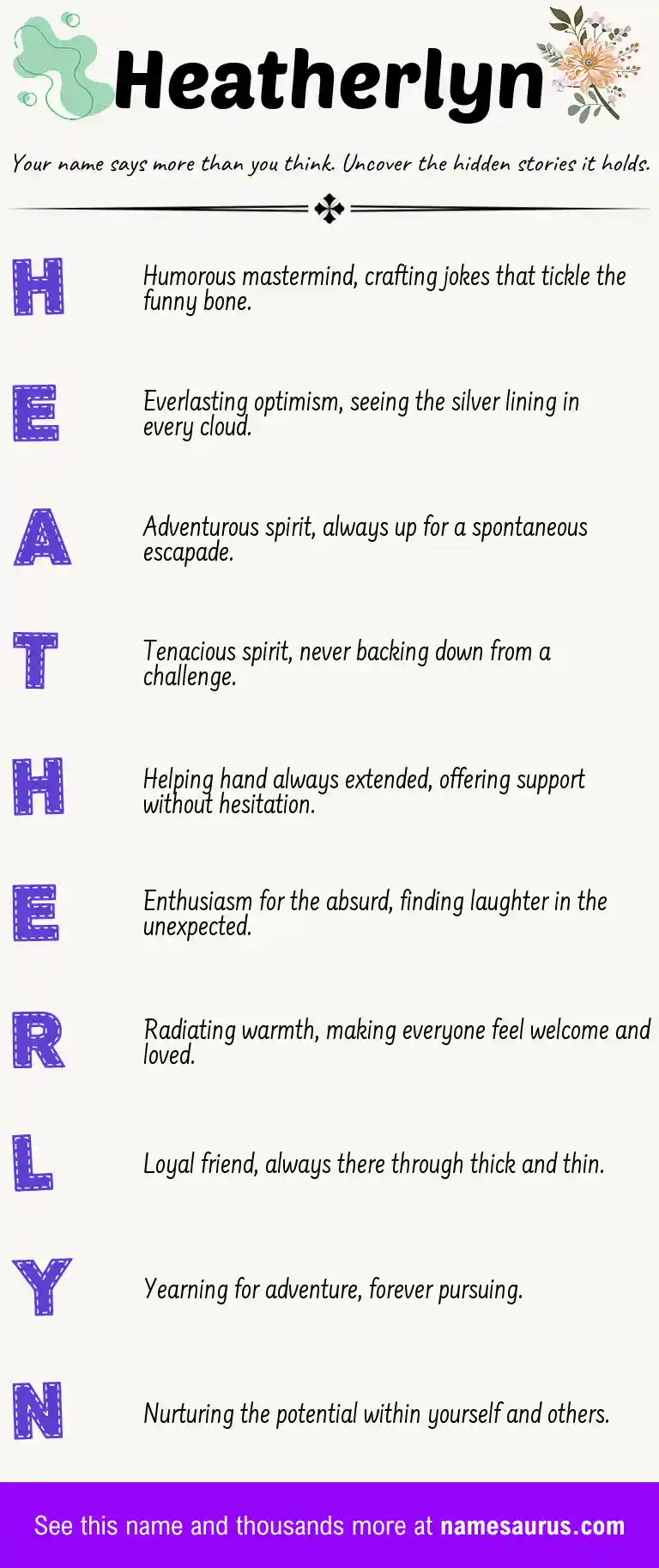 Acrostic poem about Heatherlyn.