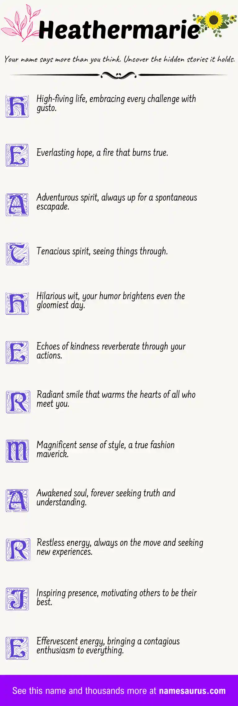 Acrostic poem about Heathermarie.