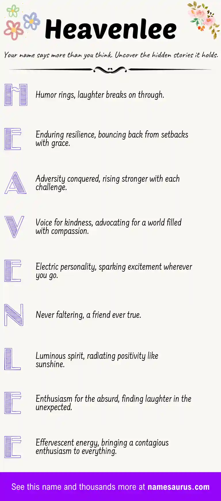 Acrostic poem about Heavenlee.