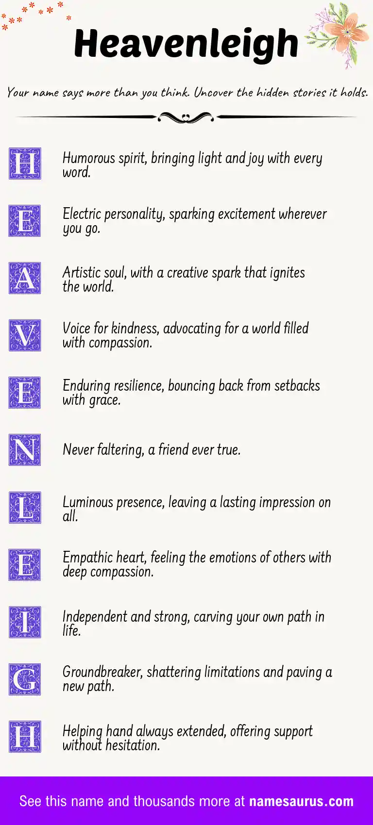 Acrostic poem about Heavenleigh.